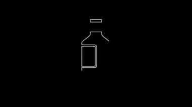 Siyah arka planda izole edilmiş beyaz çizgi üzerindeki su ikonu. Soda su içme tabelası. 4K Video hareketli grafik canlandırması.