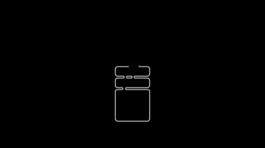 Siyah arka planda izole edilmiş beyaz çizgi üzerindeki su ikonu. Soda su içme tabelası. 4K Video hareketli grafik canlandırması.