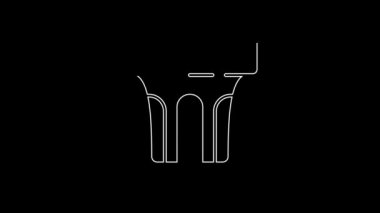 Siyah zemin üzerinde su ikonu olan beyaz çizgi camlar. Soda bardağı. 4K Video hareketli grafik canlandırması.