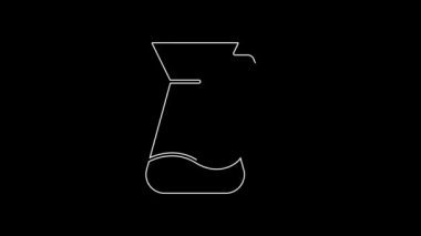 Siyah zemin üzerinde su ikonu olan beyaz çizgi sürahi camı. Su için çaydanlık. İçme suyu dolu cam sürahi. 4K Video hareketli grafik canlandırması.