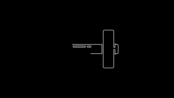 Белая Линия Dumbbell Значок Изолирован Черном Фоне Икона Поднятия Мышц — стоковое видео