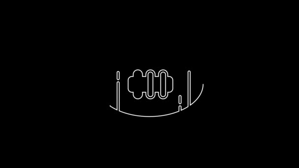 白线美式足球图标孤立在黑色背景 橄榄球的图标 团队运动游戏的象征 4K视频运动图形动画 — 图库视频影像