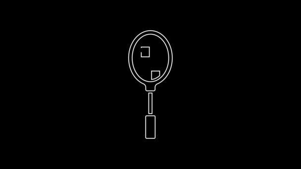 White Line Tennis Racket Icon Isolated Black Background Sport Equipment — Stockvideo