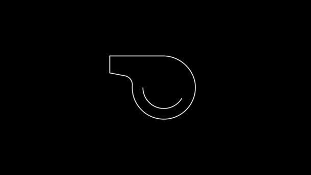 白い線黒の背景に孤立したホイッスルアイコン シンボルを参照 フィットネスとスポーツの看板 4Kビデオモーショングラフィックアニメーション — ストック動画