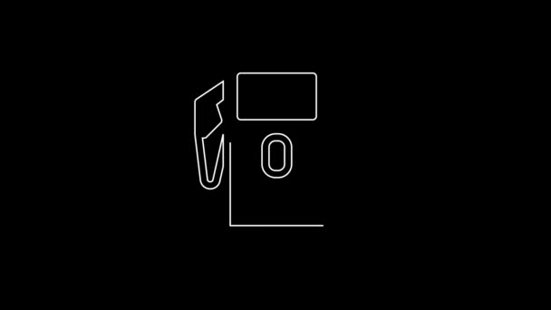 Weiße Linie Tankstelle Oder Symbol Isoliert Auf Schwarzem Hintergrund Kraftstoffsymbol — Stockvideo