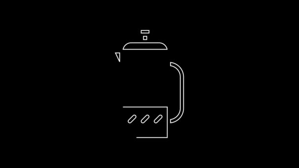 White Line French Press Icon Isolated Black Background Video Motion — Video