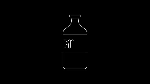 White Line Closed Glass Bottle Milk Icon Isolated Black Background — Stock Video