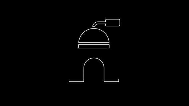 White Line Manual Coffee Grinder Icon Isolated Black Background Video — Video