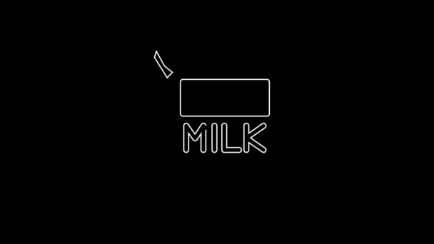 白线纸包装牛奶图标分离的黑色背景 牛奶包装标志 4K视频运动图形动画 — 图库视频影像