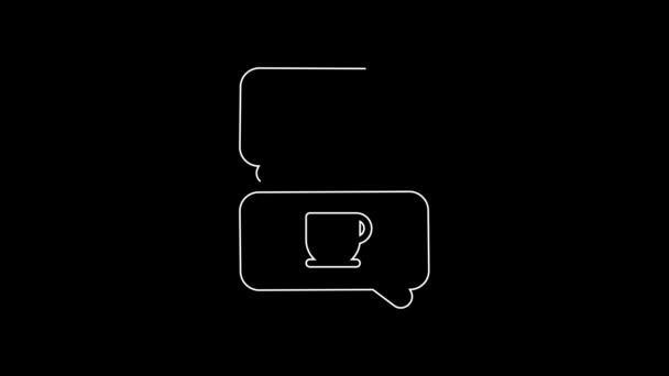White Line Coffee Conversation Icon Isolated Black Background Coffee Talk — ストック動画