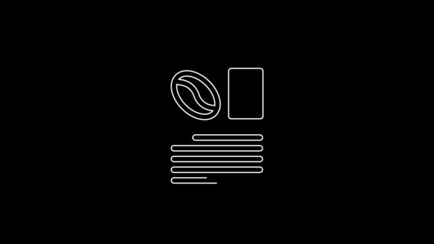 White Line Newspaper Coffee Icon Isolated Black Background Mass Media — Wideo stockowe