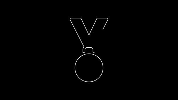 White Line Medal Icon Isolated Black Background Winner Achievement Sign — Video Stock