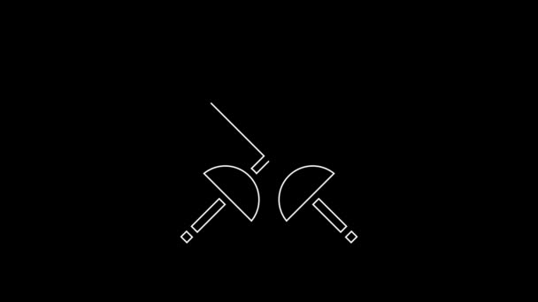 White Line Fencing Icon Isolated Black Background Sport Equipment Video — Stockvideo