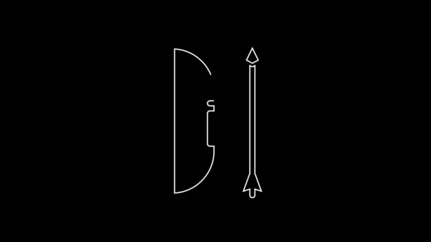White Line Bow Arrow Quiver Icon Isolated Black Background Video — Stock Video