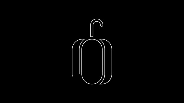 Witte Lijn Pompoen Pictogram Geïsoleerd Zwarte Achtergrond Gelukkig Halloween Feest — Stockvideo