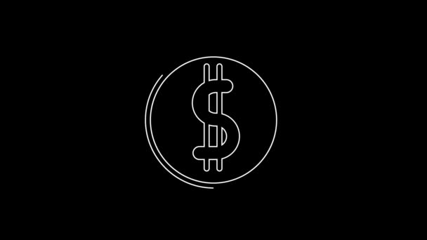 Linea Bianca Moneta Con Icona Simbolo Dollaro Isolato Sfondo Nero — Video Stock