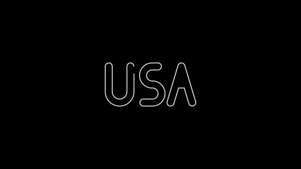 White Line Usa Label Icon Isolated Black Background United States — Stockvideo