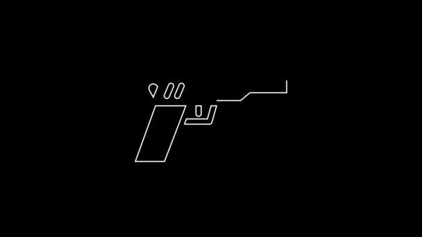 Línea Blanca Pistola Pistola Icono Aislado Sobre Fondo Negro Pistola — Vídeos de Stock