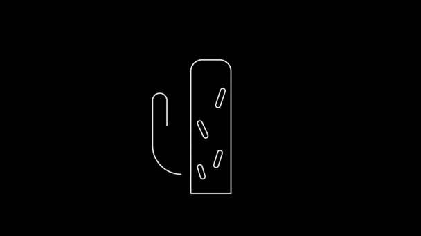 White Line Cactus Icon Isolated Black Background Video Motion Graphic — Wideo stockowe