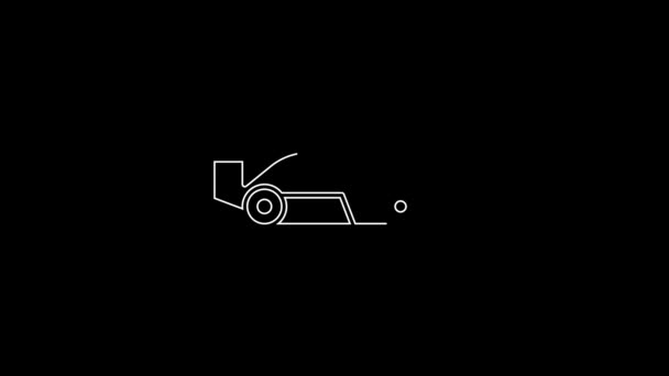 White Line Formula Racing Car Icon Isolated Black Background Video — Vídeo de stock