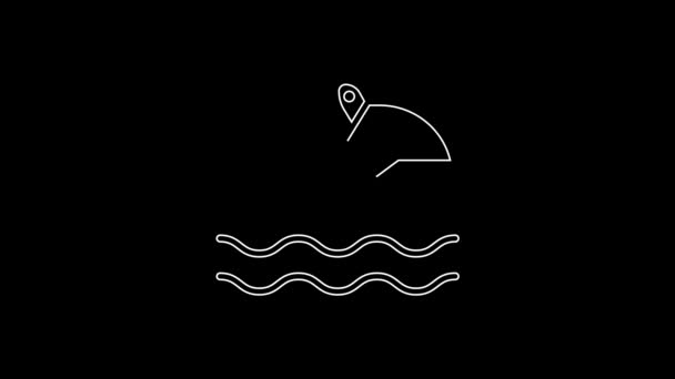 白线喷气式滑雪板图标孤立在黑色的背景 水滑板车极限运动 4K视频运动图形动画 — 图库视频影像