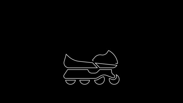 White Line Roller Skate Icon Isolated Black Background Video Motion — Stock Video