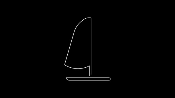 White Line Windsurfing Icon Isolated Black Background Video Motion Graphic — Stockvideo