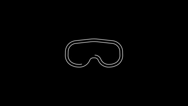 Weiße Linie Skibrille Symbol Isoliert Auf Schwarzem Hintergrund Extremsport Sportgeräte — Stockvideo