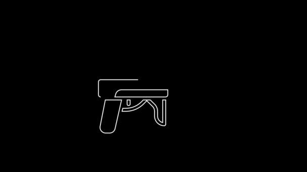 White Line Paintball Gun Icon Isolated Black Background Video Motion — Vídeo de Stock