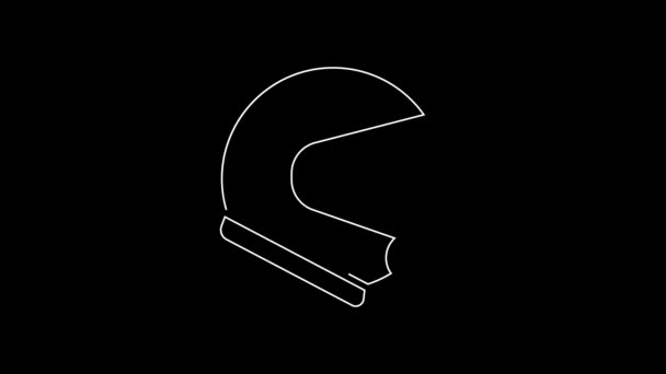 黒の背景に隔離されたホワイトラインヘルメットアイコン 極端なスポーツだ スポーツ用具 4Kビデオモーショングラフィックアニメーション — ストック動画