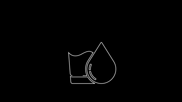 黒の背景に水のアイコンが隔離されたホワイトライングラス ソーダグラス 4Kビデオモーショングラフィックアニメーション — ストック動画