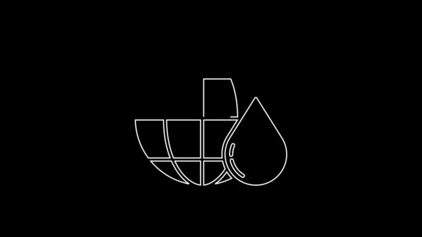 White Line Earth Planet Water Drop Icon Isolated Black Background — Stock Video