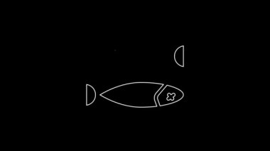White line Dried fish icon isolated on black background. 4K Video motion graphic animation.