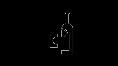 White line Bottles of wine icon isolated on black background. 4K Video motion graphic animation.