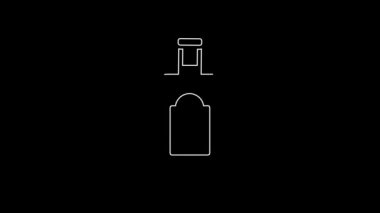 Beyaz çizgili viski şişesi simgesi siyah arkaplanda izole edilmiş. 4K Video hareketli grafik canlandırması.