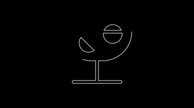 Beyaz çizgi Kokteyl simgesi siyah arkaplanda izole edildi. 4K Video hareketli grafik canlandırması.