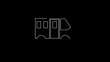 Beyaz çizgi okul servisi simgesi siyah arkaplanda izole edildi. Toplu taşıma sembolü. 4K Video hareketli grafik canlandırması.