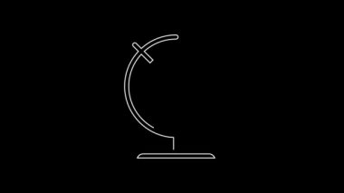 Beyaz çizgi Dünya ikonu siyah arkaplanda izole edilmiş. 4K Video hareketli grafik canlandırması.