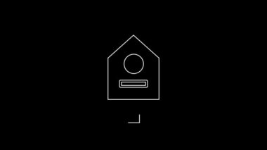 White line Bird house icon isolated on black background. Nesting box birdhouse, homemade building for birds. 4K Video motion graphic animation.