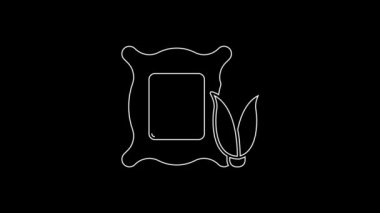 White line Corn in the sack icon isolated on black background. Corn in a canvas bag. Farmers market. 4K Video motion graphic animation.