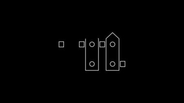 Beyaz çizgili bahçe çiti ahşap ikonu siyah arka planda izole edilmiş. 4K Video hareketli grafik canlandırması.