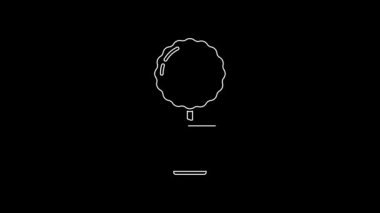 Siyah arkaplanda beyaz çizgi şeklinde bir saksı simgesi var. Tencerede yetişen bir bitki. Saksı bitkisi işareti. 4K Video hareketli grafik canlandırması.