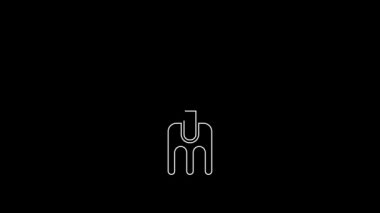 White line Garden rake icon isolated on black background. Tool for horticulture, agriculture, farming. Ground cultivator. 4K Video motion graphic animation.