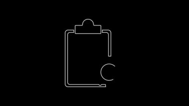 White line Checklist clipboard with 24 hours service icon isolated on black background. 4K Video motion graphic animation.