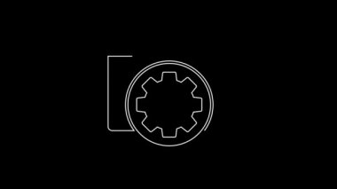 Beyaz çizgi Tarayıcı ayarı simgesi siyah arkaplanda izole edildi. Ayarlama, servis, bakım, onarım, onarım. 4K Video hareketli grafik canlandırması.