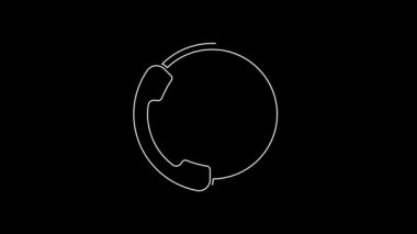 Beyaz hat Telefon. Siyah arkaplanda 24 saat destek ikonu var. Tüm gün müşteri destek merkezi. Tam zamanlı çağrı servisi. 4K Video hareketli grafik canlandırması.