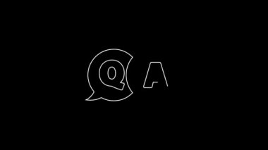 White line Speech bubbles with Question and Answer icon isolated on black background. Q and A symbol. FAQ sign. Chat speech bubble and chart. 4K Video motion graphic animation.
