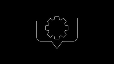 White line Location with gear icon isolated on black background. 4K Video motion graphic animation.