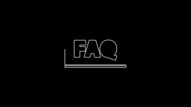 White line Laptop and FAQ icon isolated on black background. Adjusting, service, setting, maintenance, repair, fixing. 4K Video motion graphic animation.