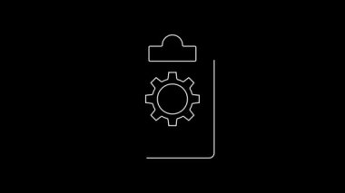 White line Checklist clipboard with 24 hours service icon isolated on black background. 4K Video motion graphic animation.